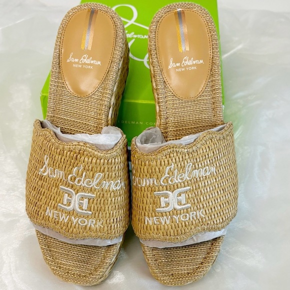 Sam Edelman Women's Camila Wedge Sandal Sand Raffia 8 Medium - Picture 2 of 8